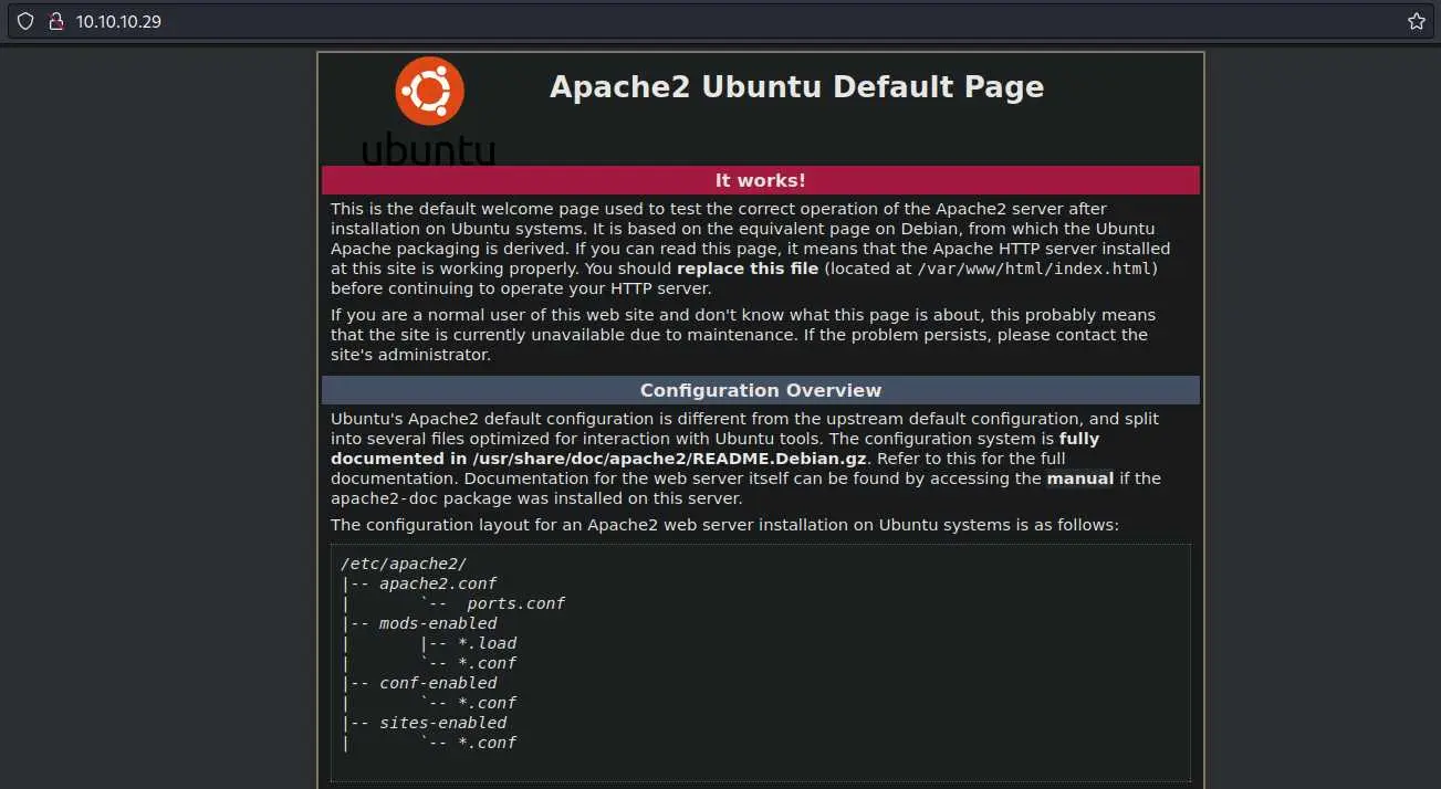 default apache installation page
