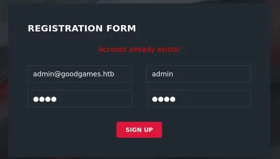 try to register admin account