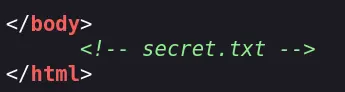 secret.txt in HTML comment