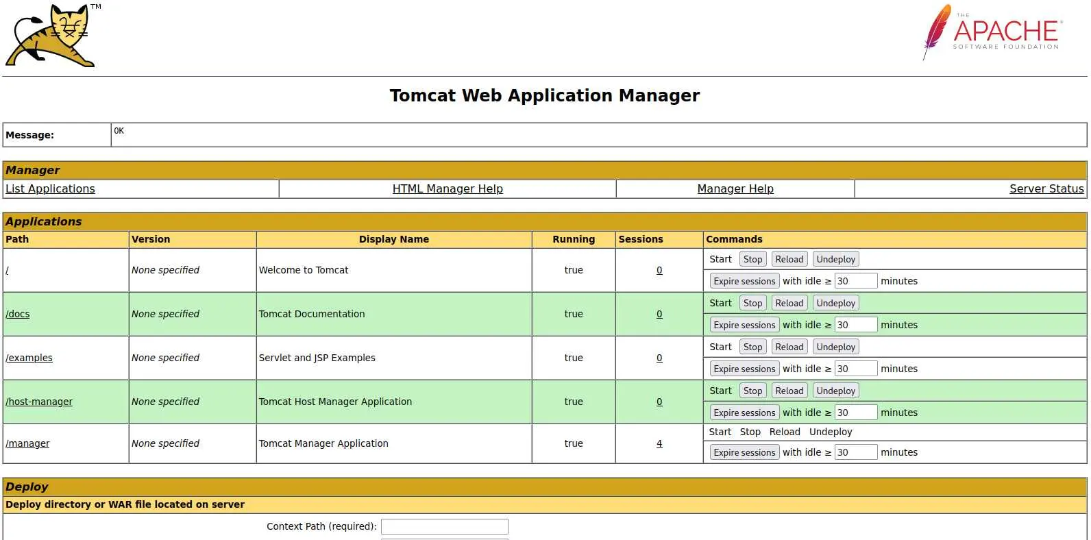 tomcat web app manager